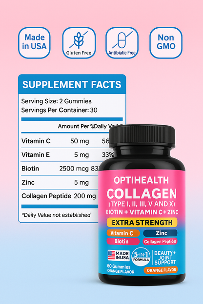 OptiHealth® Collagen – Extra Strength 5-in-1 Beauty Support