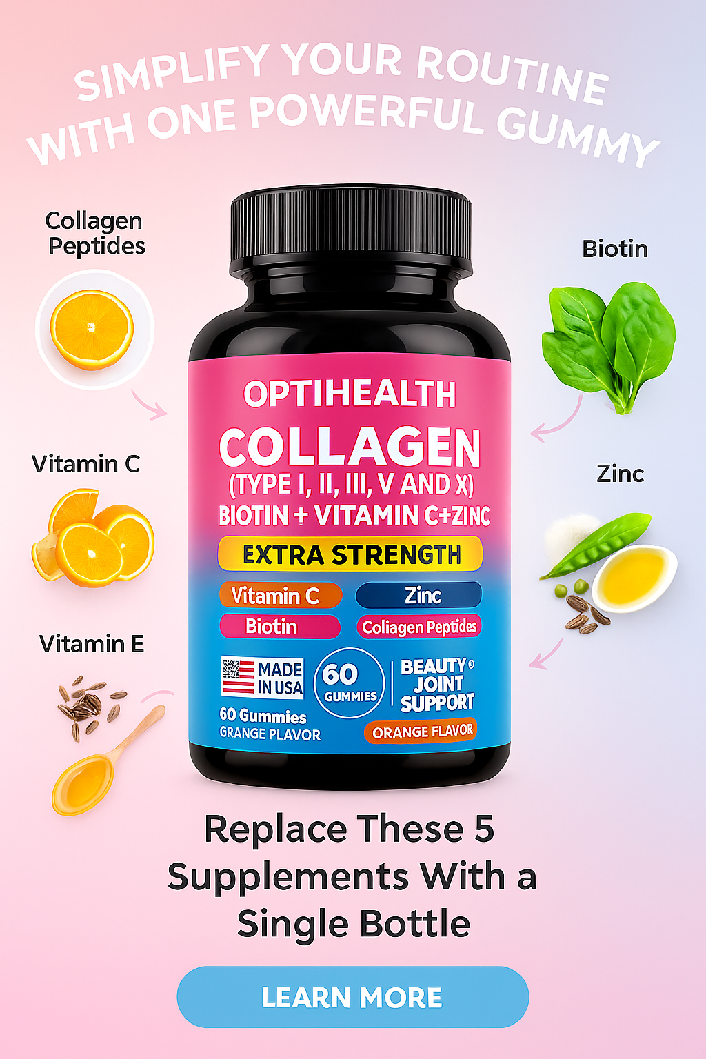 OptiHealth® Collagen – Extra Strength 5-in-1 Beauty Support