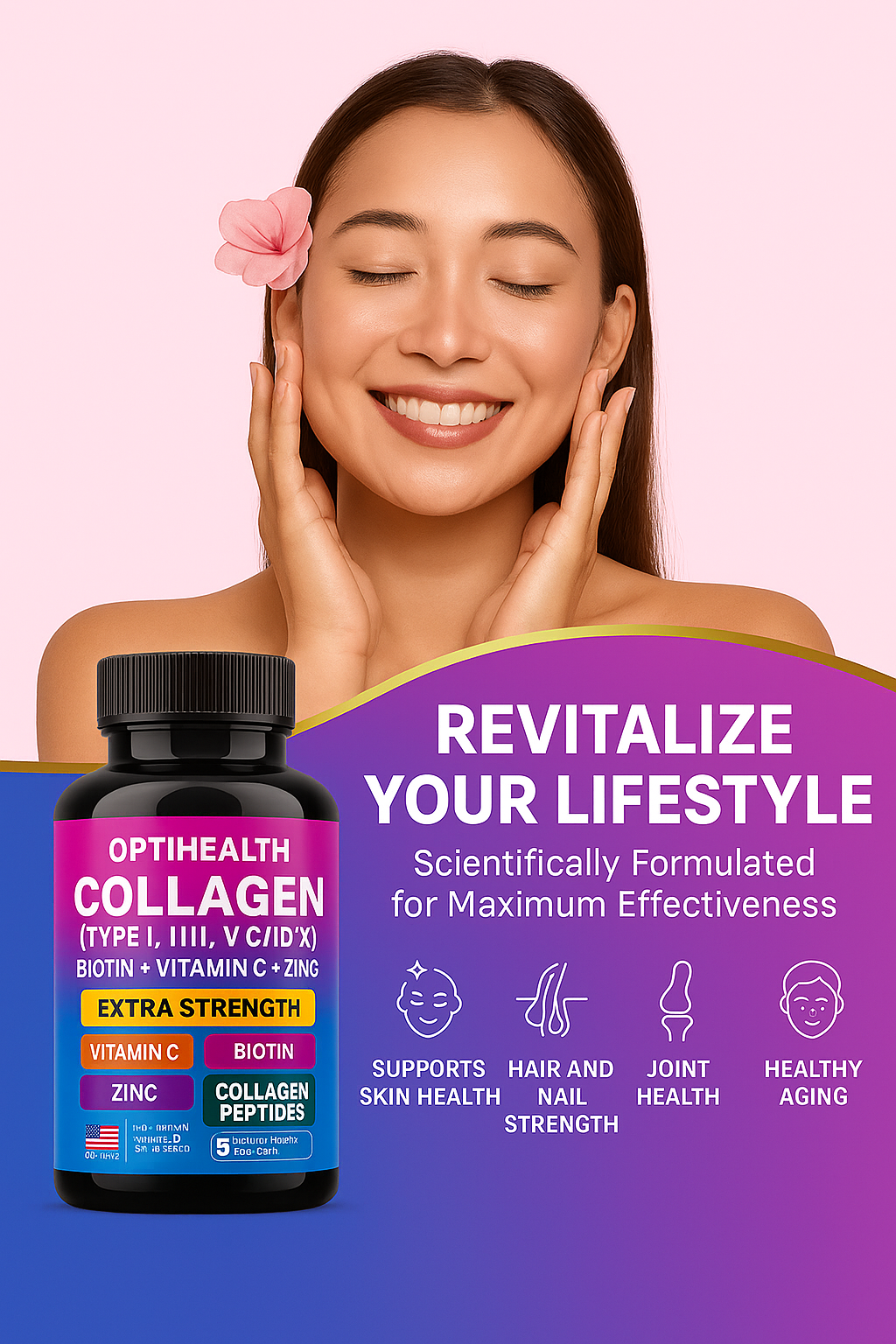 OptiHealth® Collagen – Extra Strength 5-in-1 Beauty Support